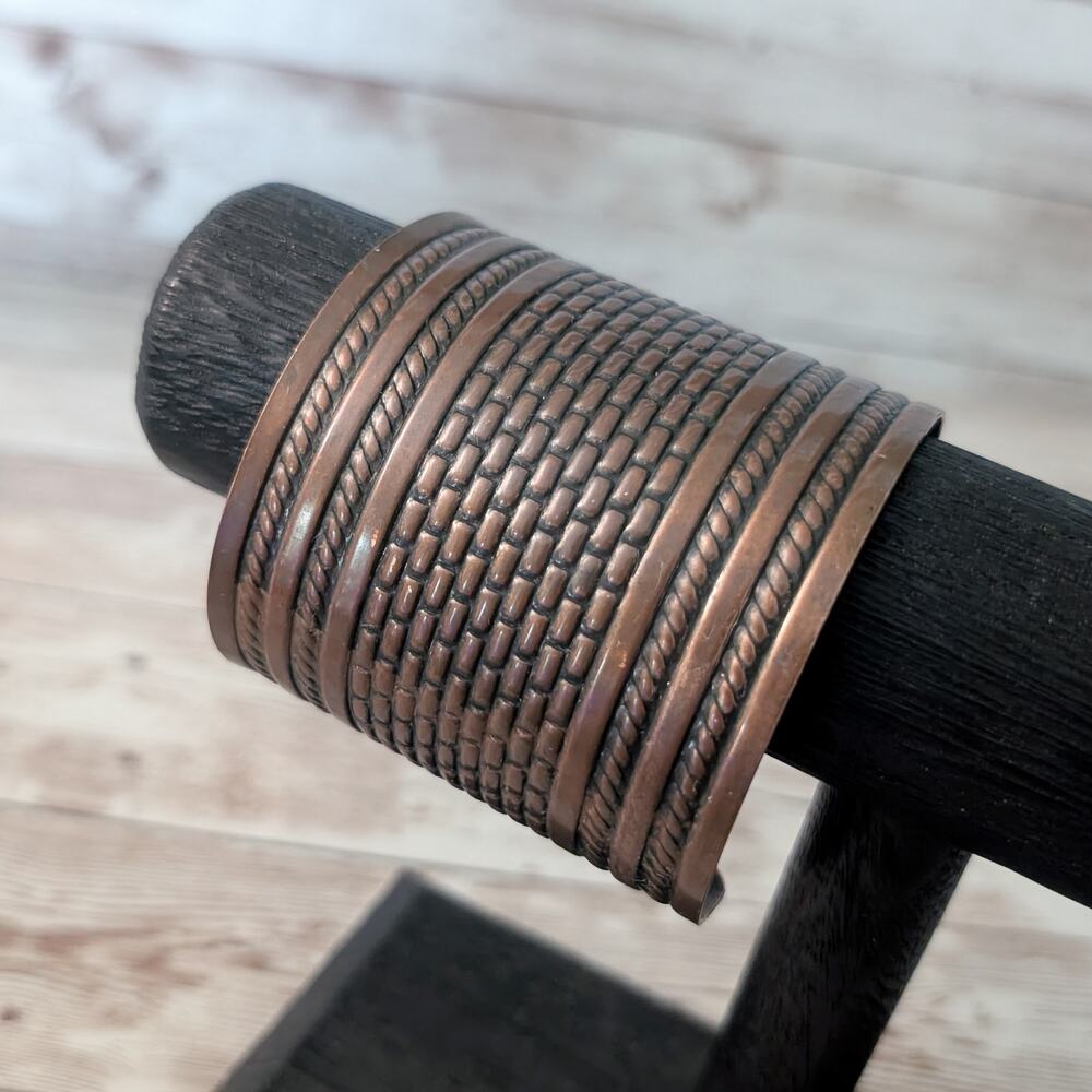 Vintage Cuff Bracelet 7" Circumference- 2.5" Wide Cuff Brown - Mark On One Side